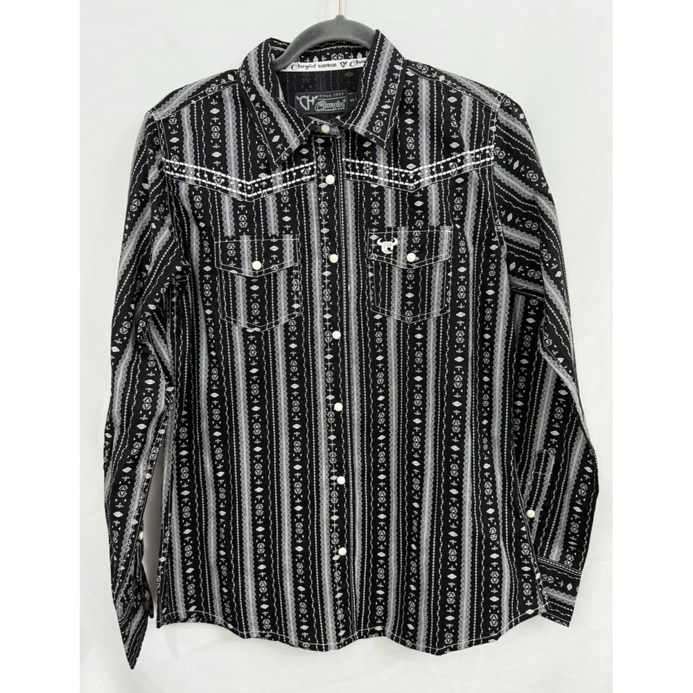 NWT Cowgirl Hardware Black White Aztec Western Pearl Snap Shirt Womens Size M